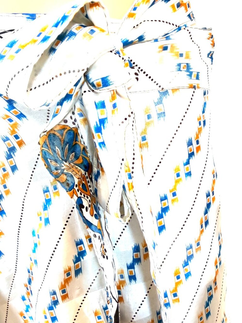 Henna 100% Silk Wrap Skirt In Royal Blue, Golden Yellow White and Gray-One Size - Picture 6 of 14